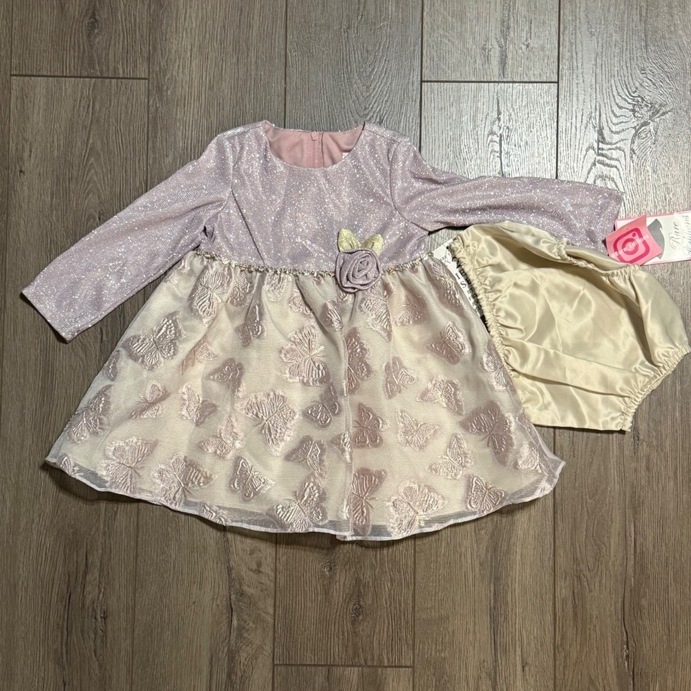Rare Editions Baby Girl Lavender Glitter Butterfly Dress Set 24M NWT